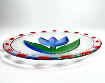 Kosta Boda Glass Plate: Ulrica Hydman-Vallien Blue Tulip Charger