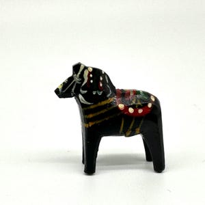 Miniature Black Dala Horse, Swedish Folk Art Hand Painted Wood Sculpture image 3