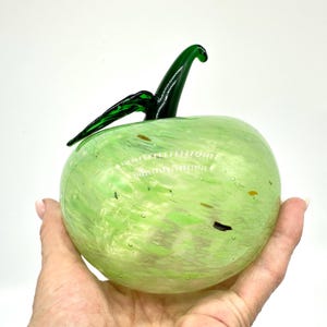 Vintage Kosta Boda Art Glass Apple – Hand Blown Green Fruit Sculpture with Leaf, Sweden