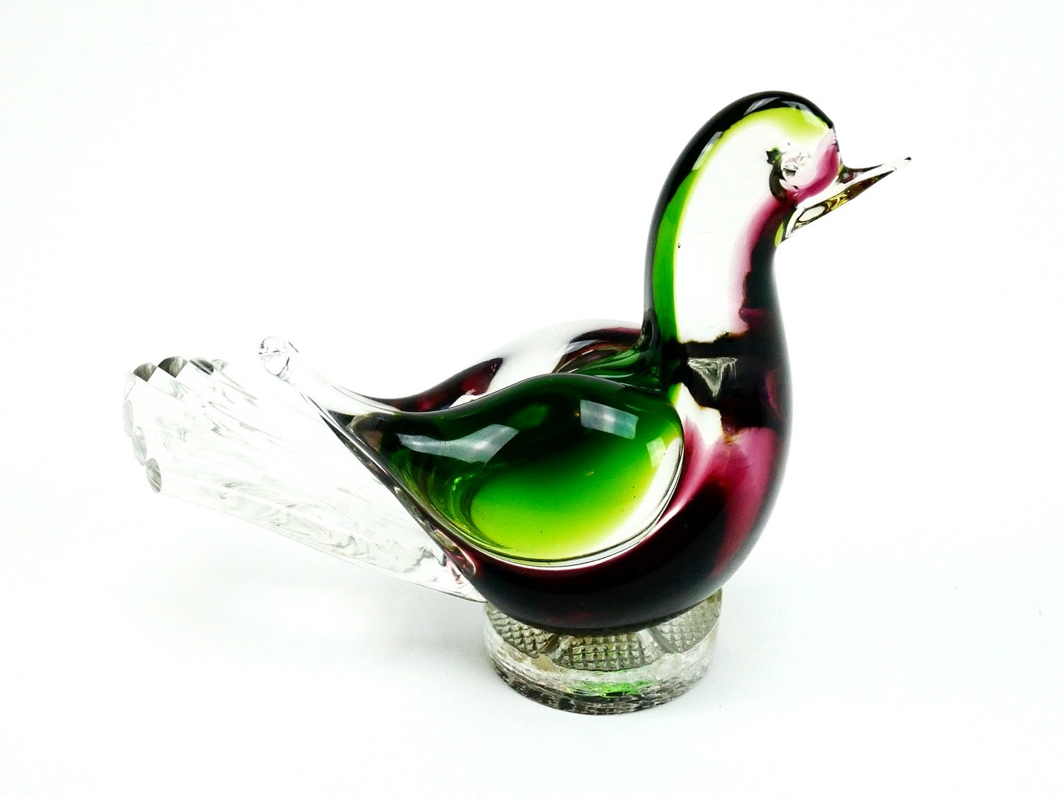 Vintage Mid Century Italian Murano Art Glass Duck Sculpture Green