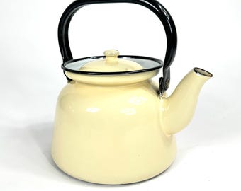 Kockums Enamel Kettle, Vintage Swedish Tea Kettle, White Farmhouse Kitchenware, Rustic Scandinavian Decor