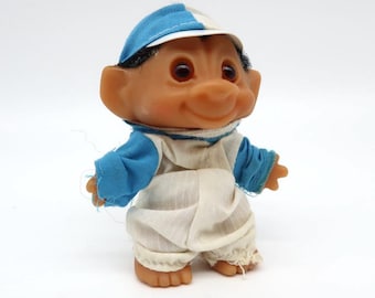 Vintage 1985 DAM Boy Troll Doll – Original Outfit, Collectible Danish Rubber Toy, Gonk Gnome Figurine