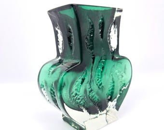 Vintage Sommerso Art Glass Vase by Kurt Wokan - Ingrid Glashütte, Emerald Green