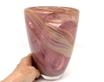 Kosta Boda Atoll Pink Glass Vase: 90s Swedish Art Glass by Anna Ehrner