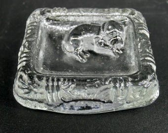 Vintage Glass Trinket bowl shaped as a dog in his bed  -  Dog Ashtray decoration - 1960s