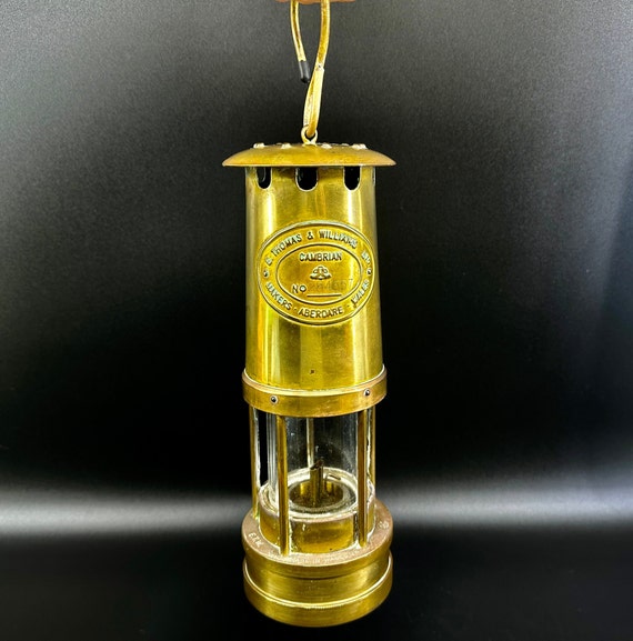 Vintage Brass Miners Oil Lamp - E. Thomas & Williams