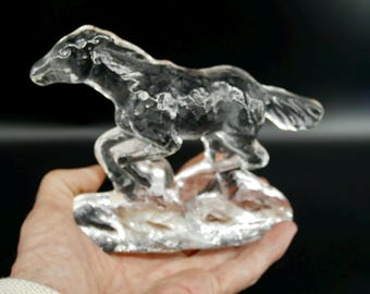 Glass horse, Vintage stallion figurine sculpture.