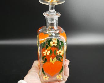 Vintage Hand-Painted Johansfors Burning Heart Glass Decanter with Stopper | Swedish Glassmakers | 1960s Scandinavian Decor