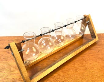 Glass Bulb Propagation Station – 5 Vase Wooden Hydroponic Planter – Vintage Style Terrarium Decor