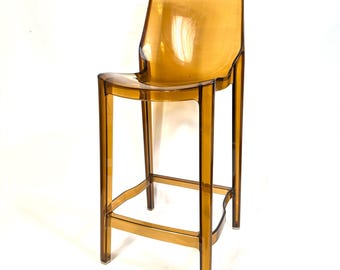 Acrylic Bar Stool, Smokey Amber Lucite, Scandinavian Design, 1970s Sculptural Seating