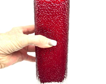 Vintage Scandinavian Red Textured Glass Vase – Square Hand-Blown Design, 20 cm