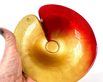 Art Glass Bowl – Mats Jonasson for Målerås Sweden, Red & Gold, Mid-Century