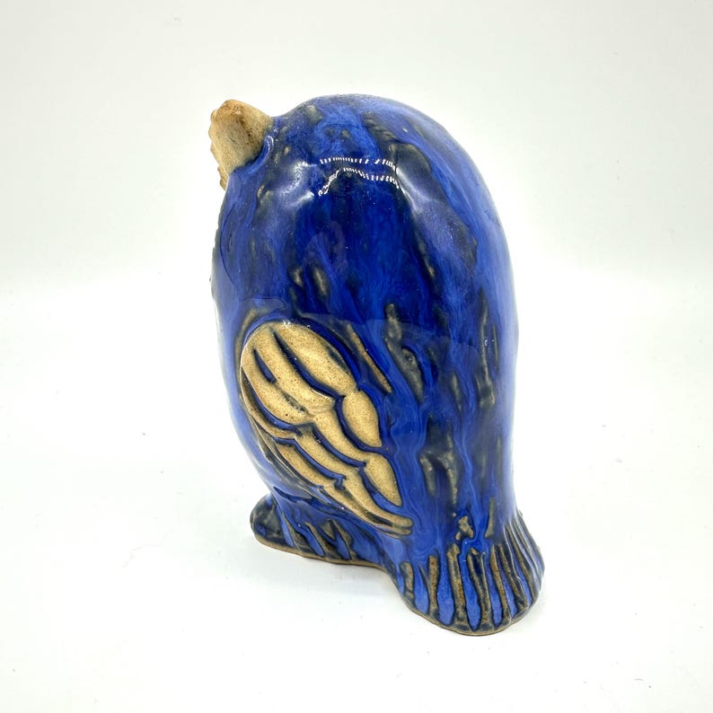 Ceramic owl figurine – blue pottery bird, 10 cm image 5