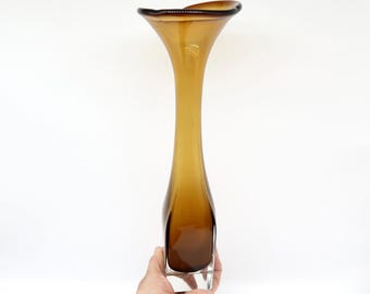 Scandinavian art glass amber vase – bo borgström for åseda, sweden, 1960s