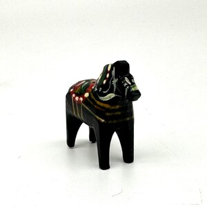 Miniature Black Dala Horse, Swedish Folk Art Hand Painted Wood Sculpture image 7