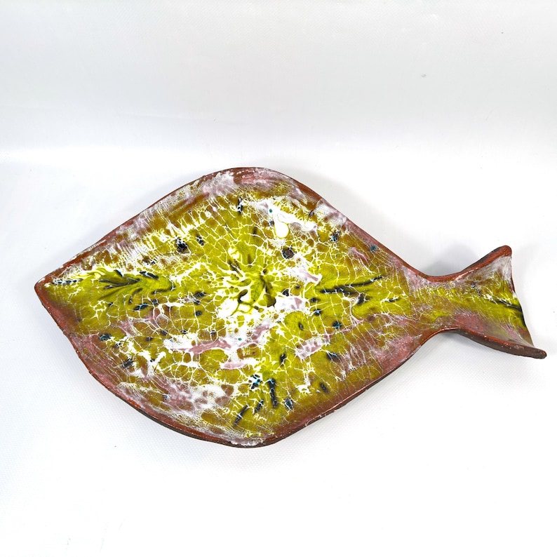Studio Pottery Fish Platter, Handcrafted Ceramic Serving Dish, Mid Century Folk Art Decor image 4