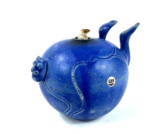 Kurt Sahlin KEB Keramik Oil Lamp – Whimsical Blue Pottery Figure, 1990s