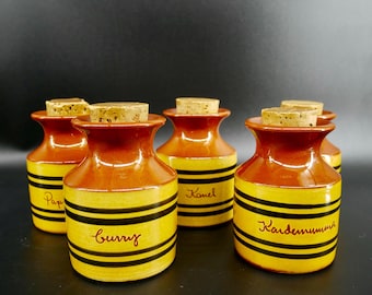 Vintage Ceramic Spice Set with 5 Canisters | 1960s Kitchen Decor