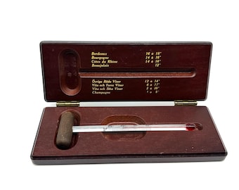 Vintage Wine Thermometer in Wood Case – Sommelier Gift with Serving Temperature Guide, Swedish Vintermometer