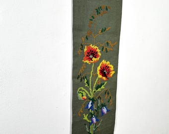 Scandinavian floral tapestry: mid-century embroidered wall hanging