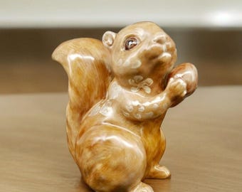 Vintage squirrel ceramic figurine - hand painted, signed, made in sweden