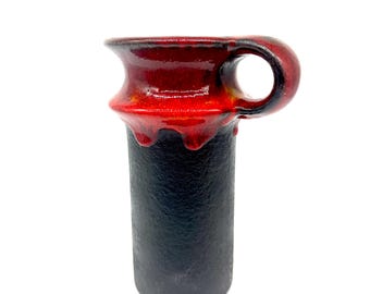 Studio Pottery Vase with Handle, Red Glazed Stoneware