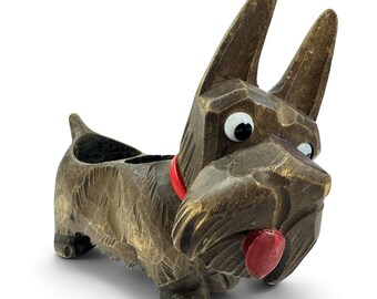 Scotty-Hundehalter aus Holz, Vintage-Raucherständer in Terrierform mit geschnitztem Kopf, drehbarer Kopf