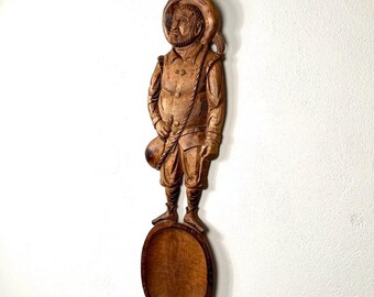 Vintage 1970s Hand-Carved Sancho Panza Wall Hanging – Large Retro Wood Sculpture