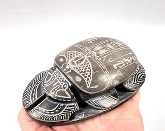 Carved Stone Scarab Figurine – Egyptian Revival Style, Hand-Engraved