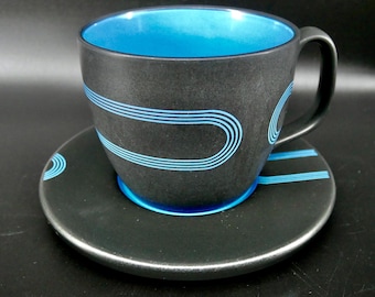 Vintage IKEA Cup & Saucer Set – LP Record Design, Latte Size