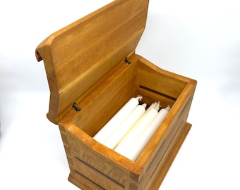 Vintage danish wooden candle box with inlay, mid-century scandinavian design