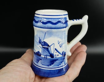 Delft Dutch Blue Pottery Mini Tankard: Hand-Painted Holland Collectible
