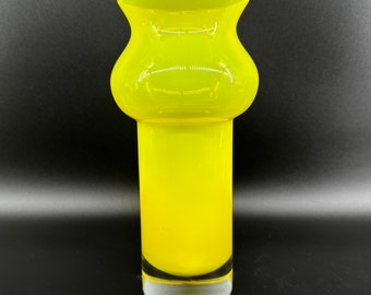 Vintage Yellow Art Glass Vase by Bo Borgstrom ASEDA - Mid century retro glass vase made in Sweden 1960s.