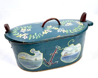 Antique Swedish Painted Bentwood Storage Box – Maritime Folk Art, Dated 1847
