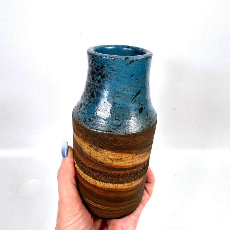 Dänische Studio Keramik Vase, signiert Kirsten 1987, handgefertigtes Steinzeug, skandinavische Keramik Bild 9