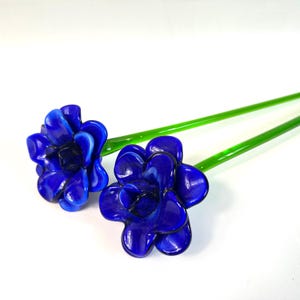 Blue art glass flower sculpture – murano style hand-blown glass stem, 50cm image 7