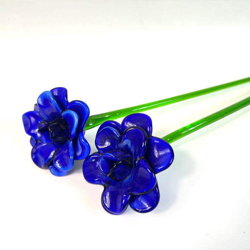 Blue art glass flower sculpture – murano style hand-blown glass stem, 50cm image 7