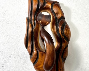 Mid Century Modern Wood Fox Wall Art: Signed 1975 Sculpture