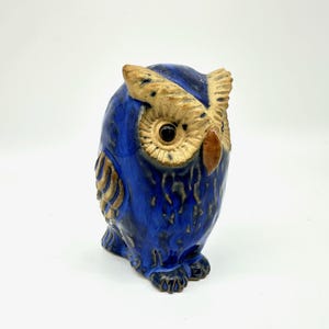 Ceramic owl figurine – blue pottery bird, 10 cm image 8