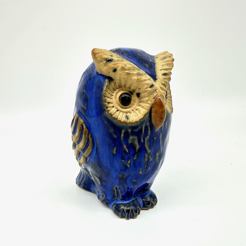 Ceramic owl figurine – blue pottery bird, 10 cm image 8