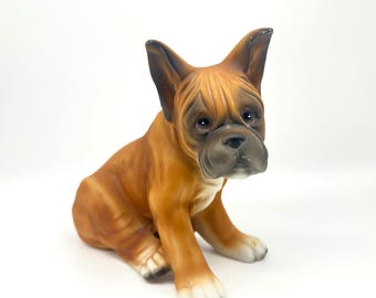 Vintage Ceramic Boxer Dog Figurine – Hand-Painted Mid-Century Sculpture, 18 cm Tall