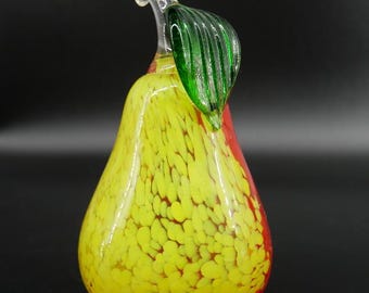 Kosta Boda vintage glass pear sculpture, hand blown fruit made in Sweden.