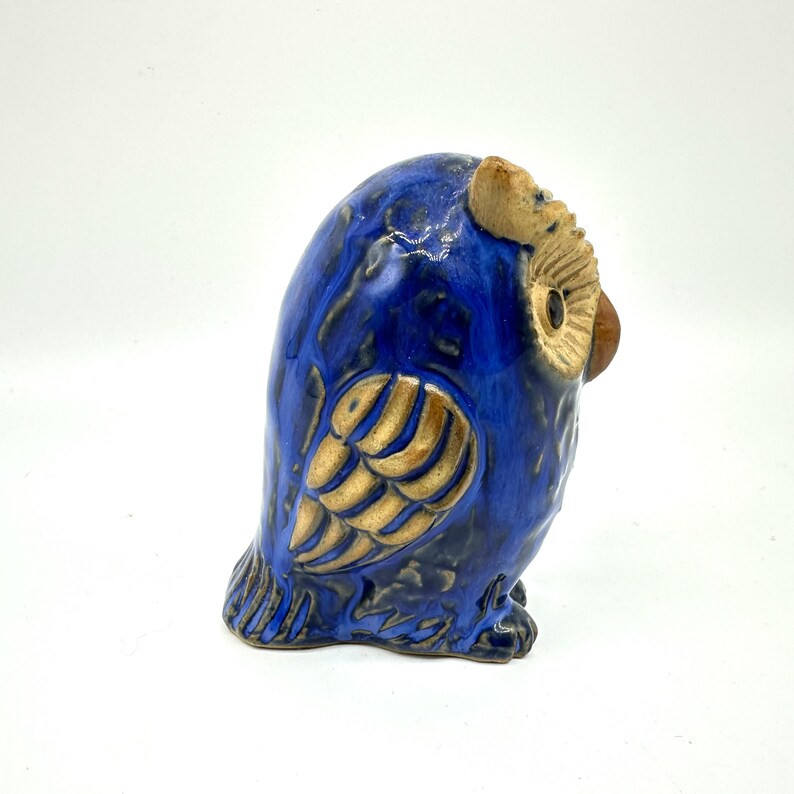 Ceramic owl figurine – blue pottery bird, 10 cm image 7