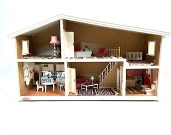 Lundby doll house with furniture, swedish mid century toy
