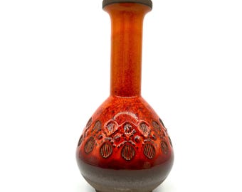 Vintage Scandinavian Ceramic Vase – Red Fat Lava Glaze, Signed | 26 cm
