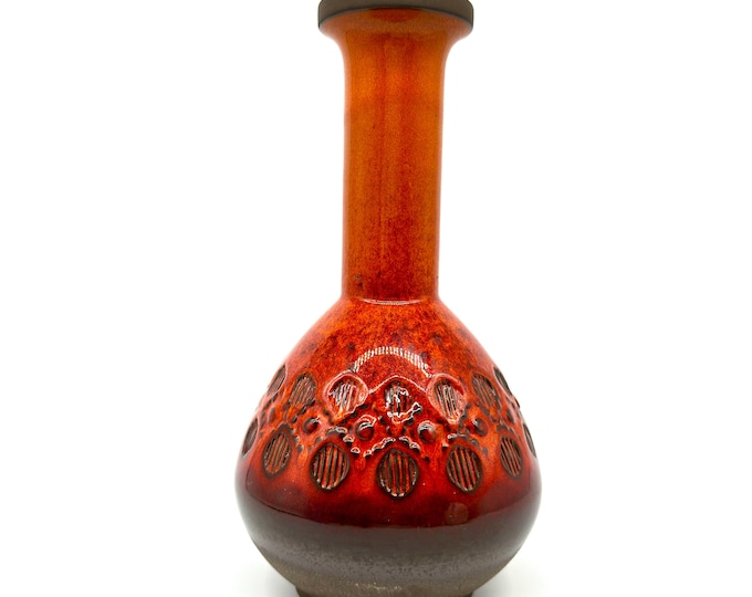 Featured listing image: Vintage Scandinavian Ceramic Vase – Red Fat Lava Glaze, Signed | 26 cm