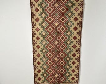 Vintage swedish wool tapestry – large handwoven wall hanging, dated 1949, nordic folk design