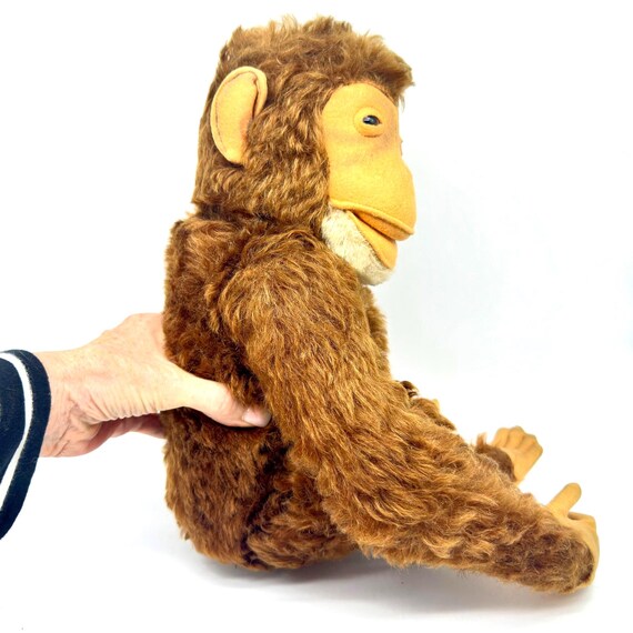 Chimpanzé Steiff Jocko - Grand singe en mohair, années 50, bouton dans l'oreille - France