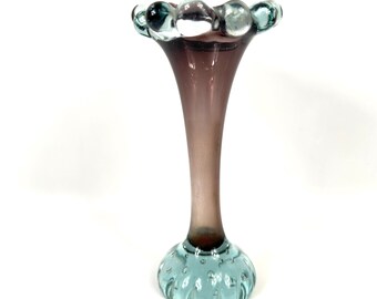 1960s Åseda Glassworks Vase – Swedish Art Glass in Lilac and Aqua Bubble Rim Design