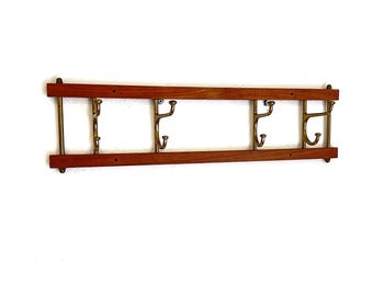 Appendiabiti pieghevole, teak e ottone, scandinavo di metà secolo